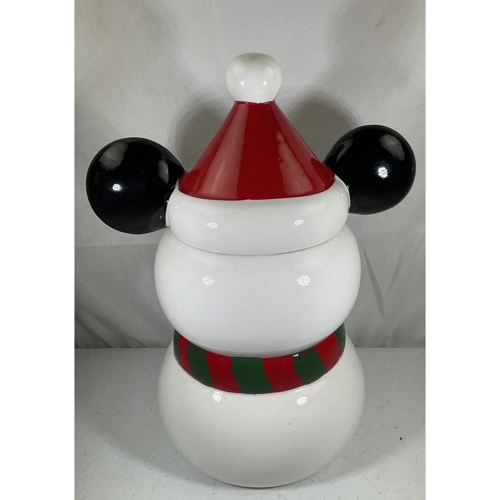 Disney Mickey Mouse Snowman With Scarf Holiday Christmas Cookie Jar Canister